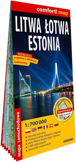 Litwa Łotwa Estonia laminowana mapa samochodowa 1:700 000 2026